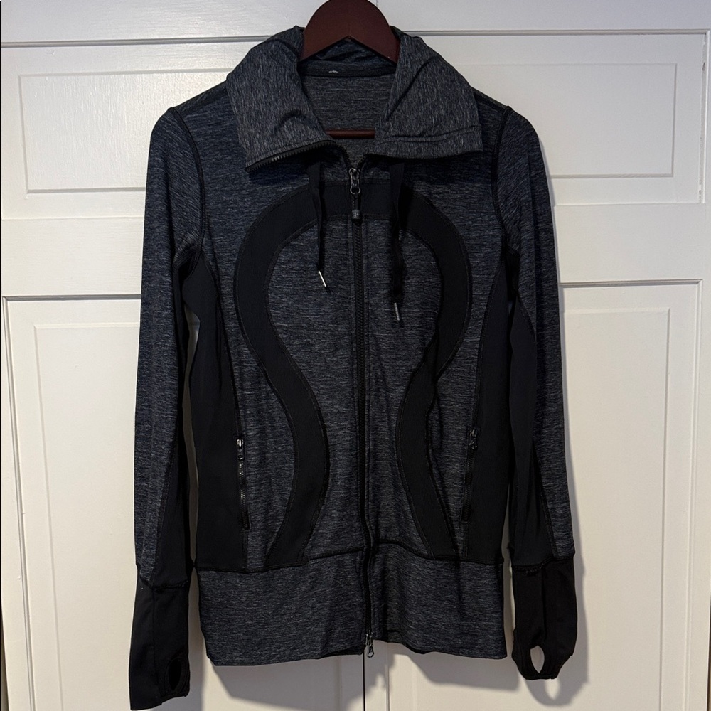 Lululemon Stride Hooded Double Zip Jacket Soft Black Heathered Coal Mini Check